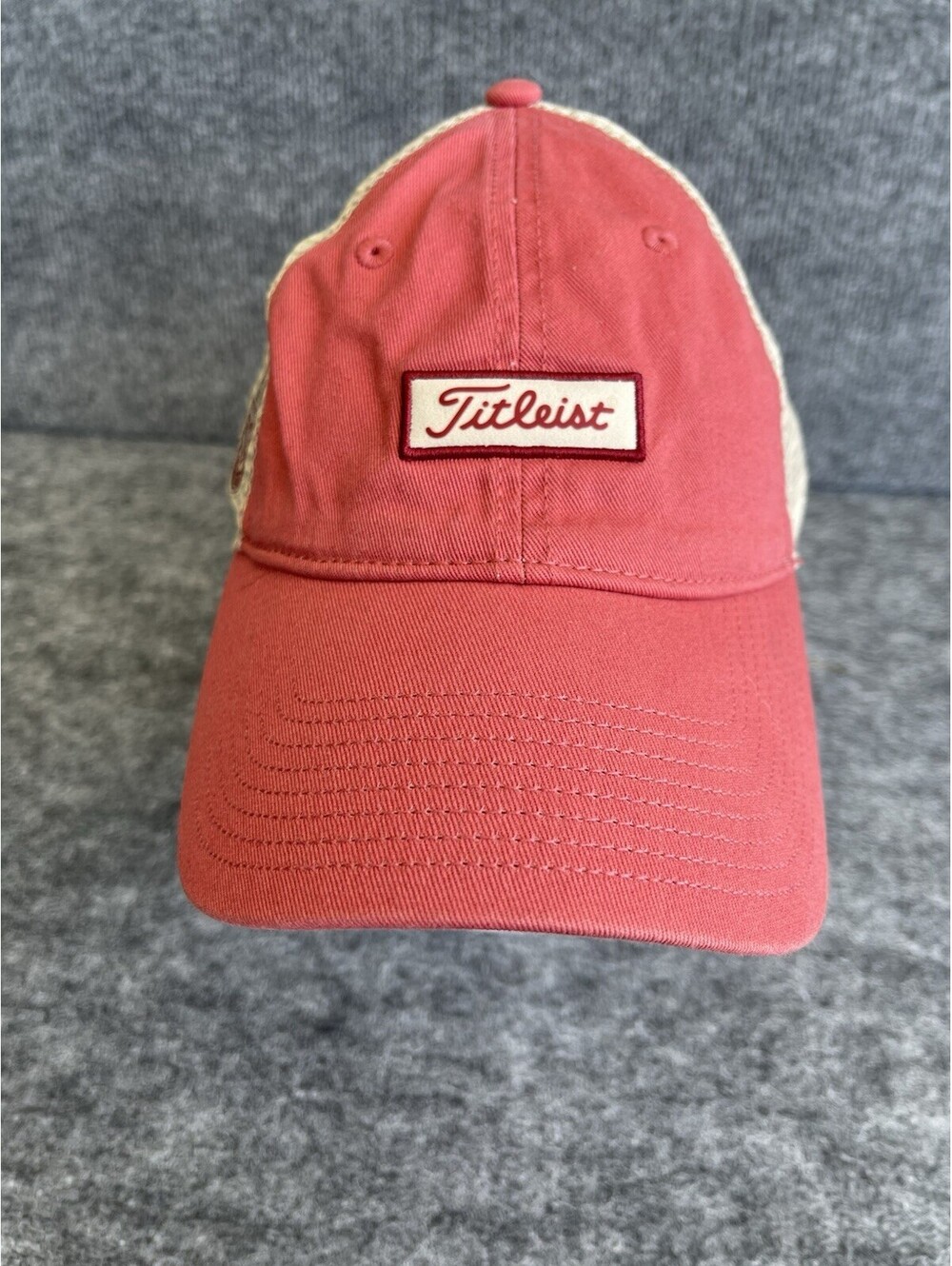 Titleist Trucker Golf Hat Coral Red & Tan Mesh Snapback Stafford Logo Cap Hat.
